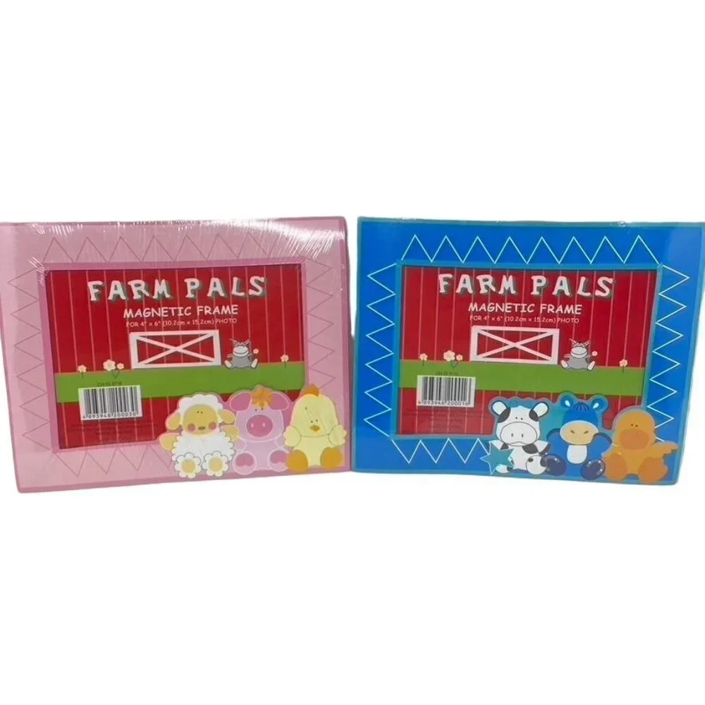 Magnetic 4x6 Frames 2 Novelty Farm Pals Animals Pink Blue Nursery Baby
